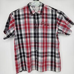 Pelle Pelle Marc Buchanan Shirt Mens 3XL Red Black Plaid Vintage Y2K Hong Kong